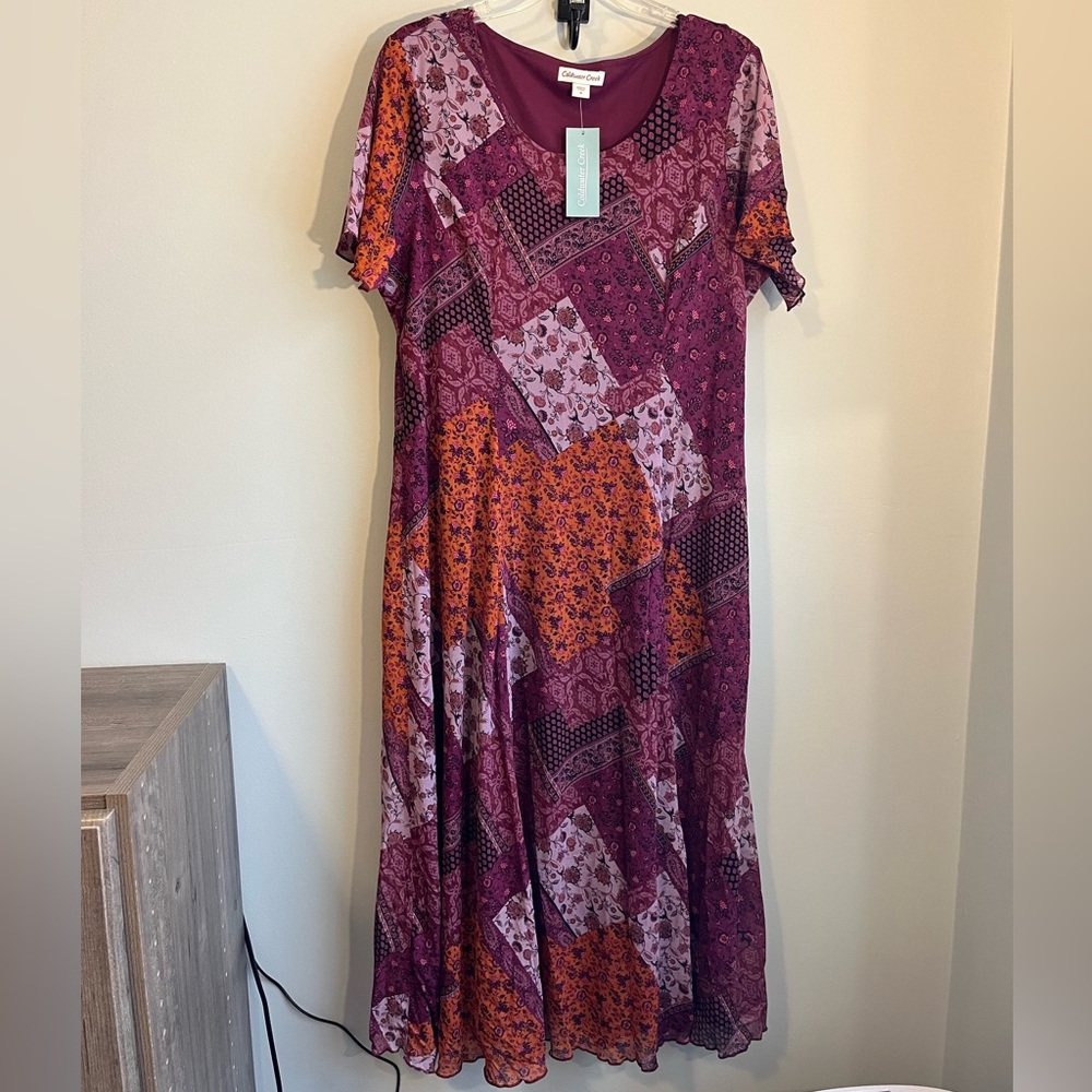 COLDWATER CREEK nwt Purple & Orange Mesh Patchwork Maxi Dress
